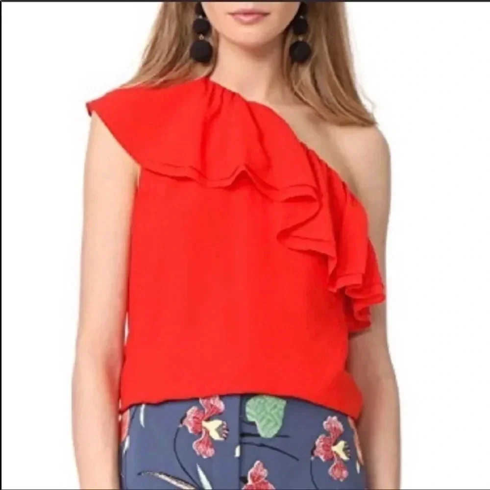 Rebecca Taylor silk one shoulder ruffle top